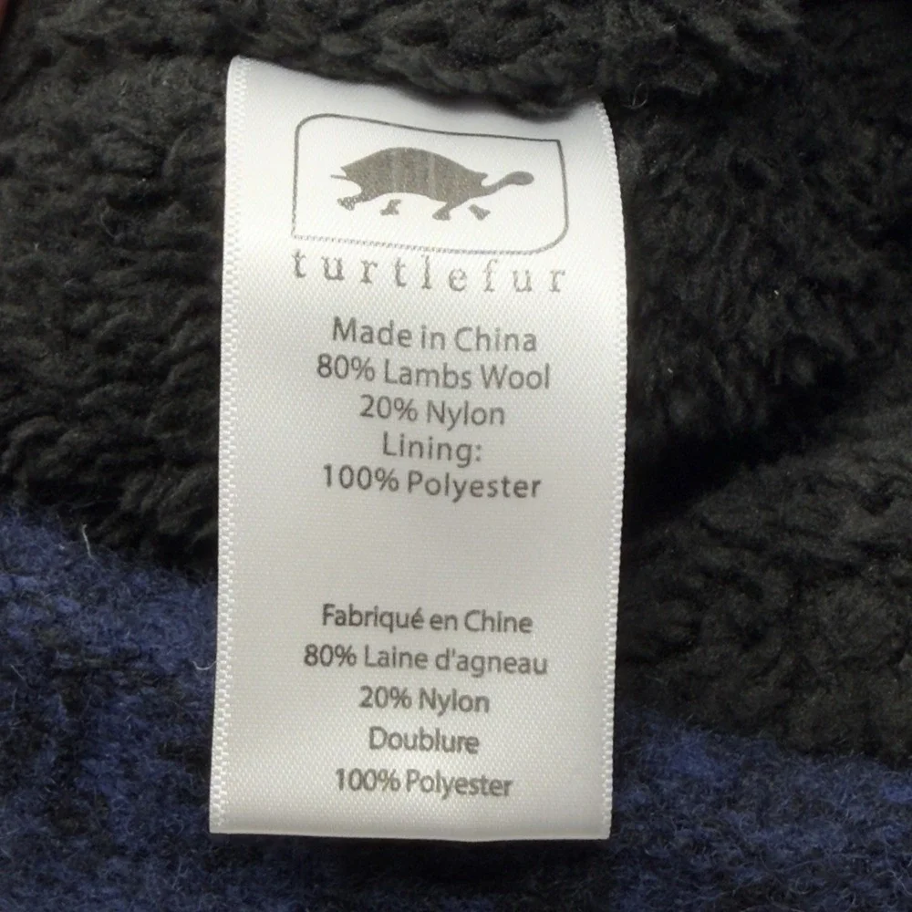 Turtle‎ Fur Blue Stipe Knit Lambswool Blend Winter Beanie Fleece Lined